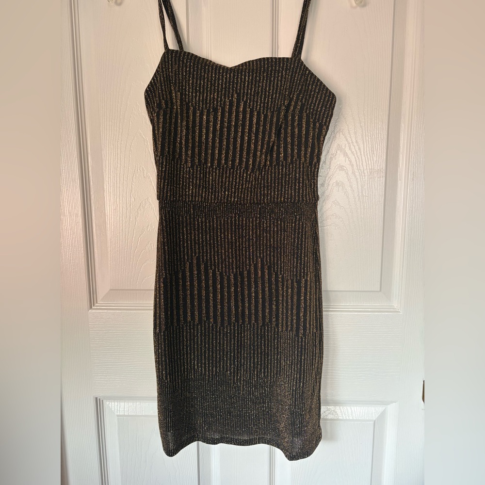 Elegant Black and Gold Striped Dress